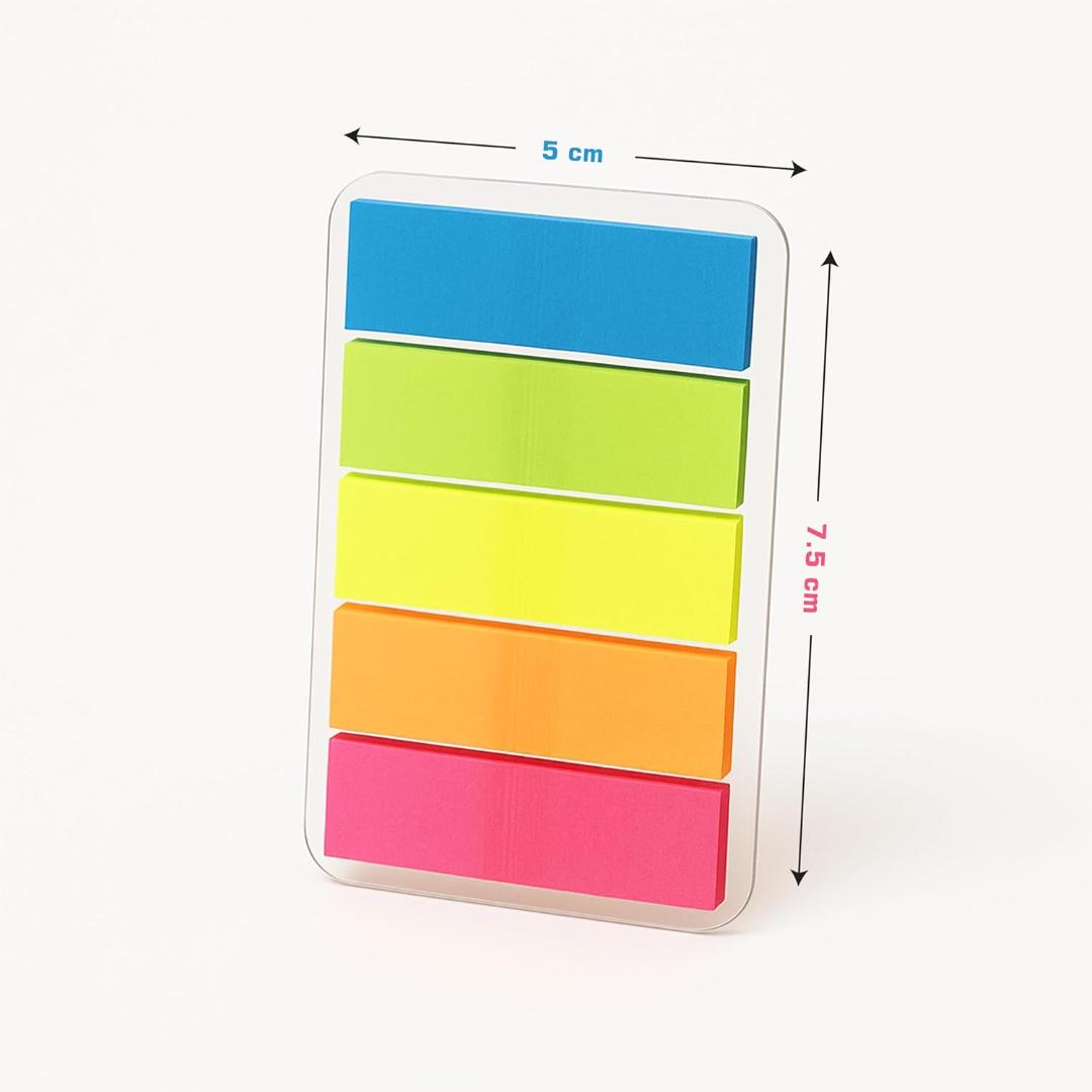 Cubic Transparent 5-Color Plastic Flag Sticky Notes | Pack of 5 (100 Sheets Each) | Bright & Durable PET Page Markers for Indexing, Bookmarking & Organizing | Strong Adhesive & Easy Peel-Off