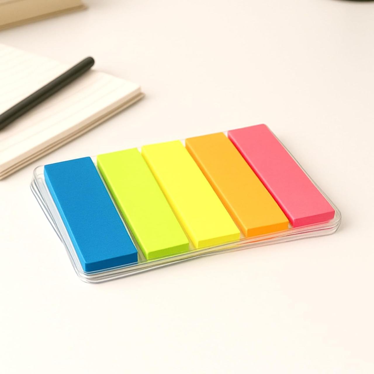 Cubic Transparent 5-Color Plastic Flag Sticky Notes | Pack of 5 (100 Sheets Each) | Bright & Durable PET Page Markers for Indexing, Bookmarking & Organizing | Strong Adhesive & Easy Peel-Off