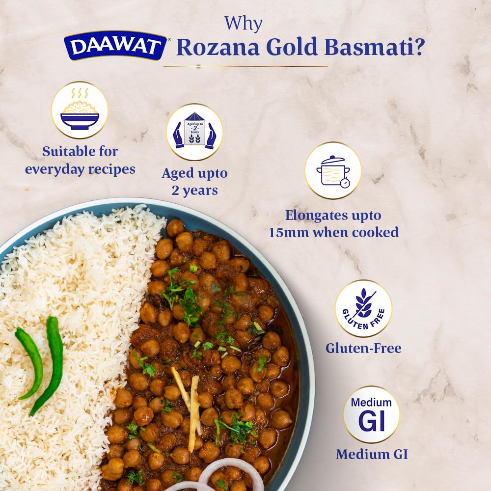 Daawat Rozana Gold Basmati Rice Tibar (Medium Grain) 5kg