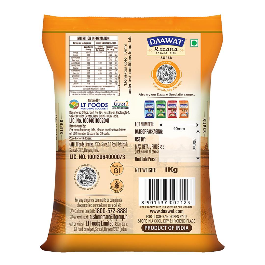 Daawat Rozana-Super Basmati Rice (Medium Grain) 1kg
