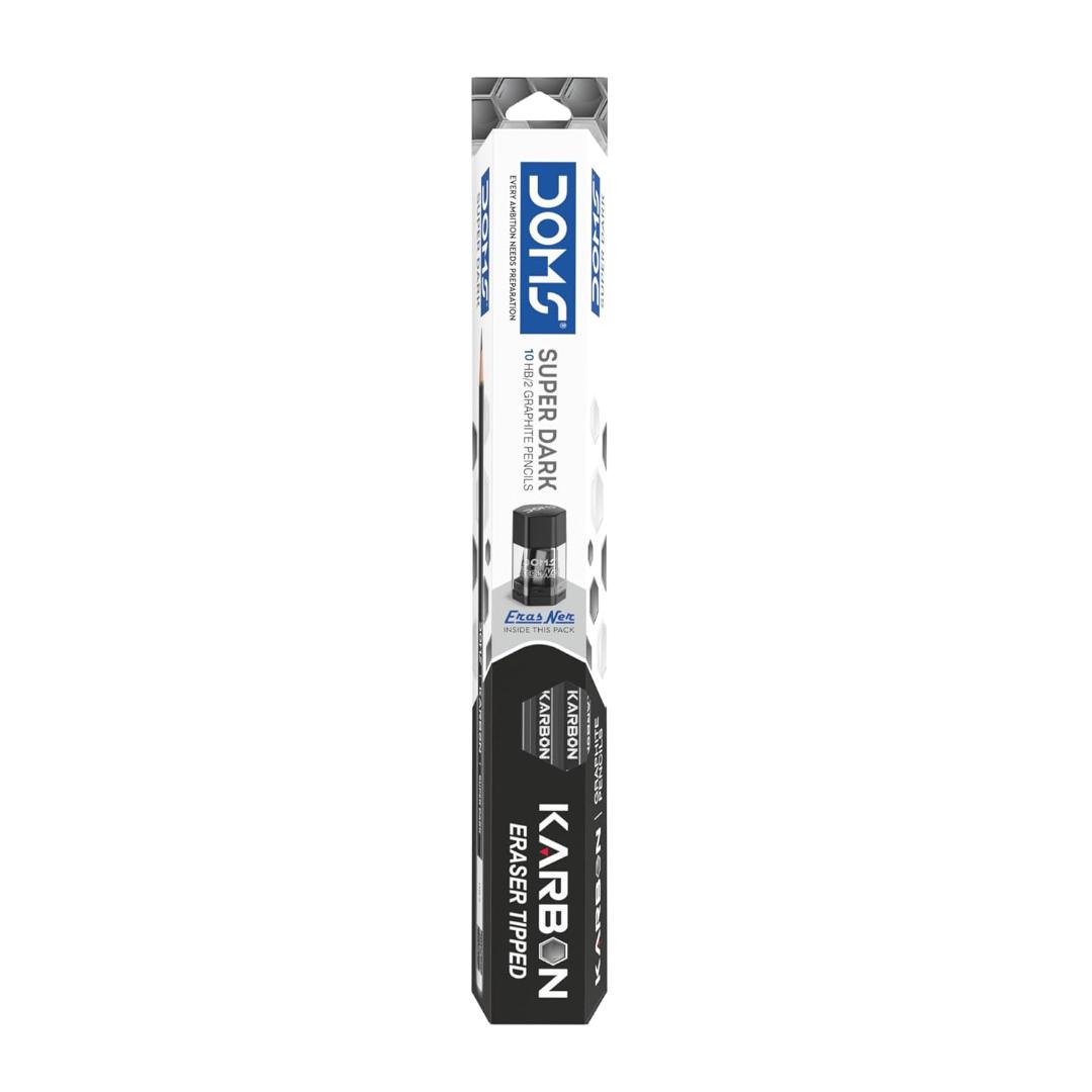 Doms Black Dooms Karbon R/T Super Dark Pencil Pack Of 10 With Erasner (Sharpner+Eraser)