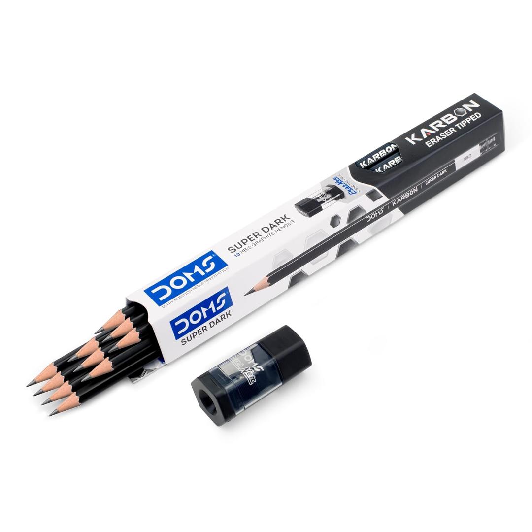 Doms Black Dooms Karbon R/T Super Dark Pencil Pack Of 10 With Erasner (Sharpner+Eraser)