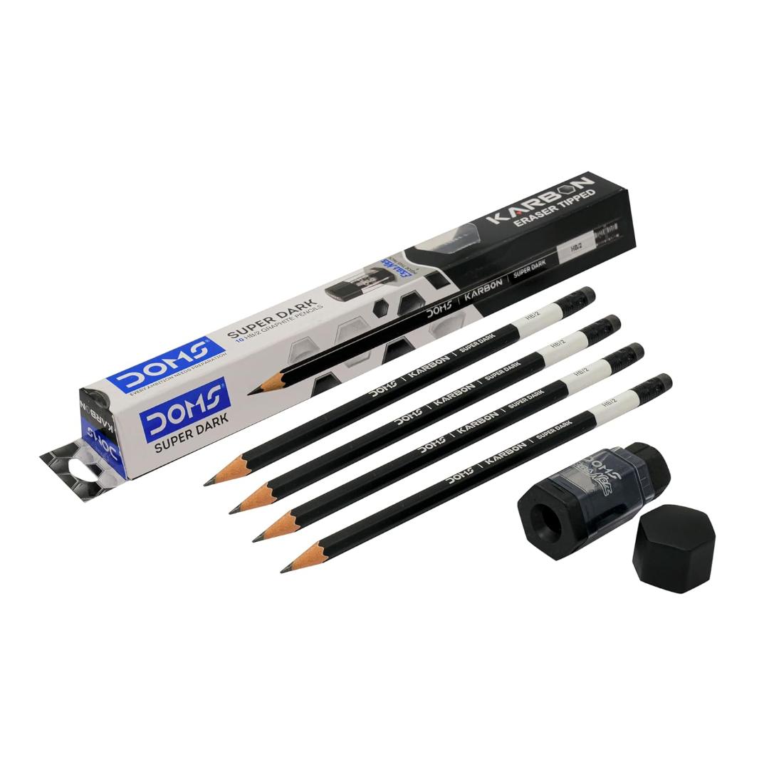 Doms Black Dooms Karbon R/T Super Dark Pencil Pack Of 10 With Erasner (Sharpner+Eraser)