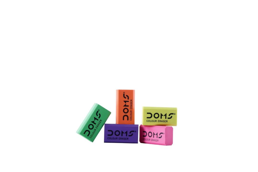 Doms Color Erasers Jar Pack | For Clean & Clear Erasing | Dust Free, Non-Toxic & Safe For Kids | Lesser Flakes & Non Messy | Vibrant Body Colors | Pack of 100 Erasers