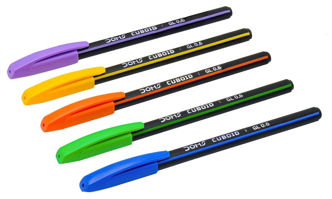 Doms Cuboid 0.6 mm Ball Pen Jar Pack | Square Shaped For Strong & Better Grip | Lightweight & Colorful Body Design | Soft Tip For Flawless & Smooth Writing | Blue Ink, Pack Of 50 Pens