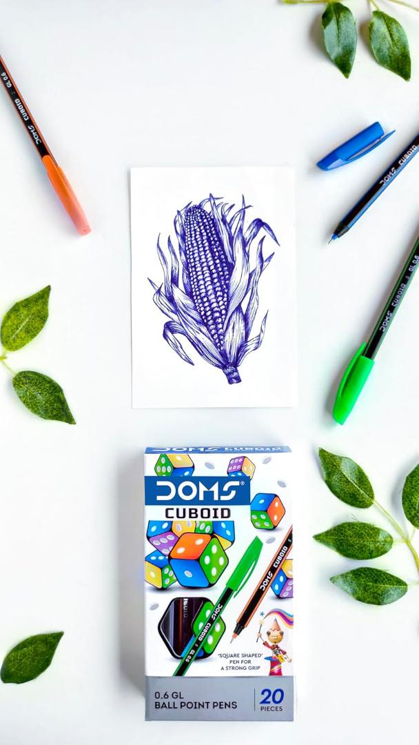 Doms Cuboid 0.6 mm Ball Pen Jar Pack | Square Shaped For Strong & Better Grip | Lightweight & Colorful Body Design | Soft Tip For Flawless & Smooth Writing | Blue Ink, Pack Of 50 Pens