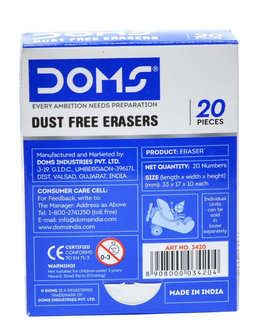 DOMS Eraser Pack of 20|Blue