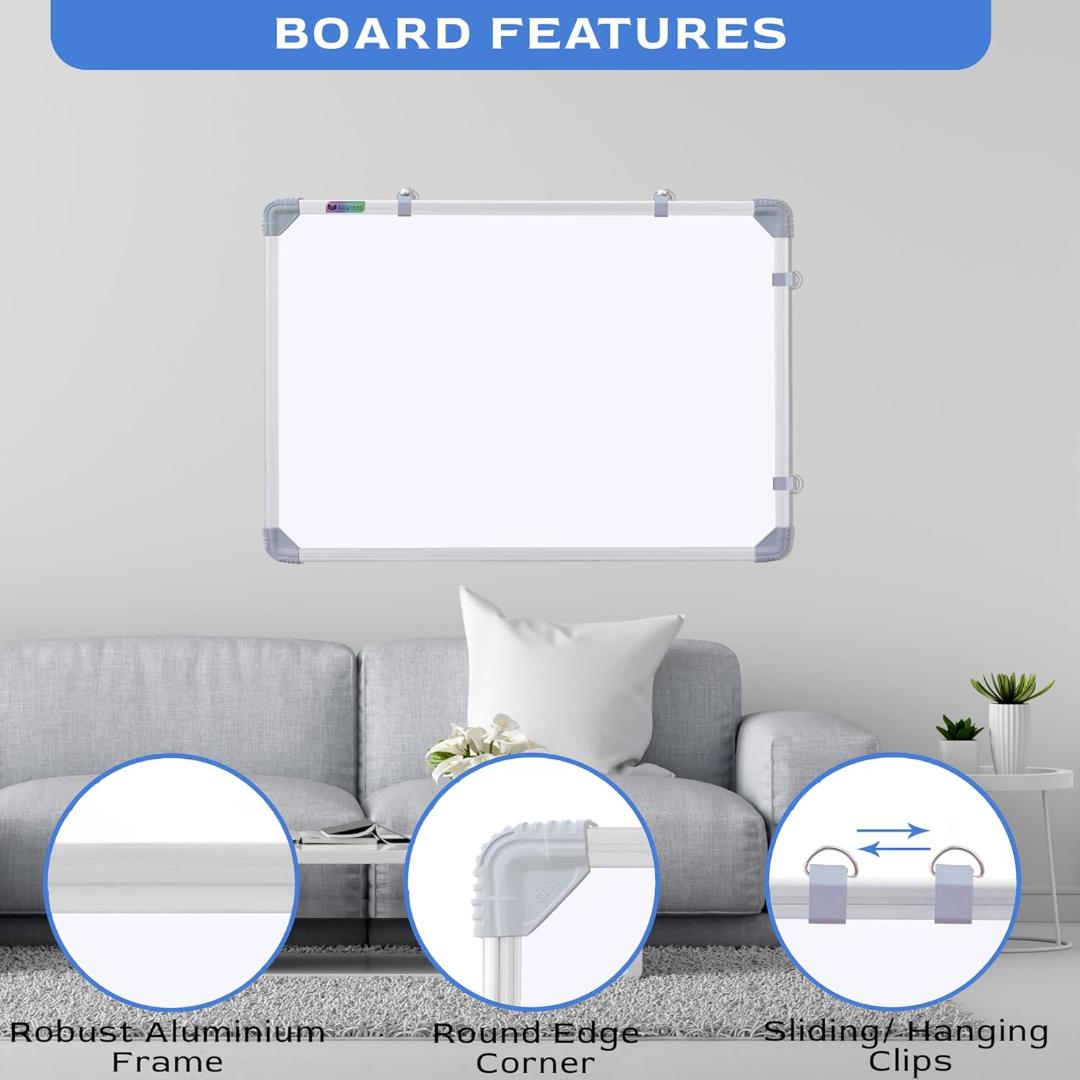 Eduway® 2x3 Ft. Whiteboard Combo Kit | 2 Marker, 1 Duster, 1 Marker Ink, 1 Cleaner Spray | Double-Sided WhiteBoard & Chalkboard | Ideal Use for Home, Office with Sliding Hanging Clips (89x59 Cms)