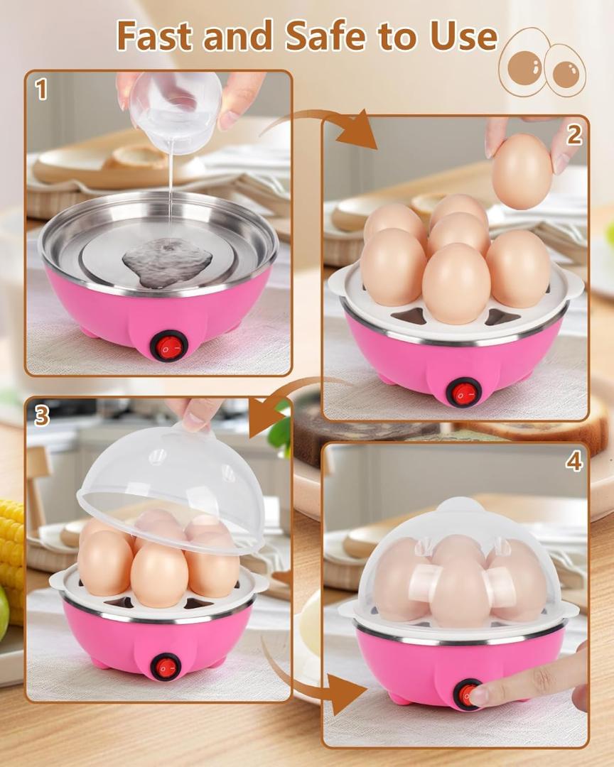 Electric Egg Boiler and Steamer - Double Layer, 14 Egg Capacity (Pink)