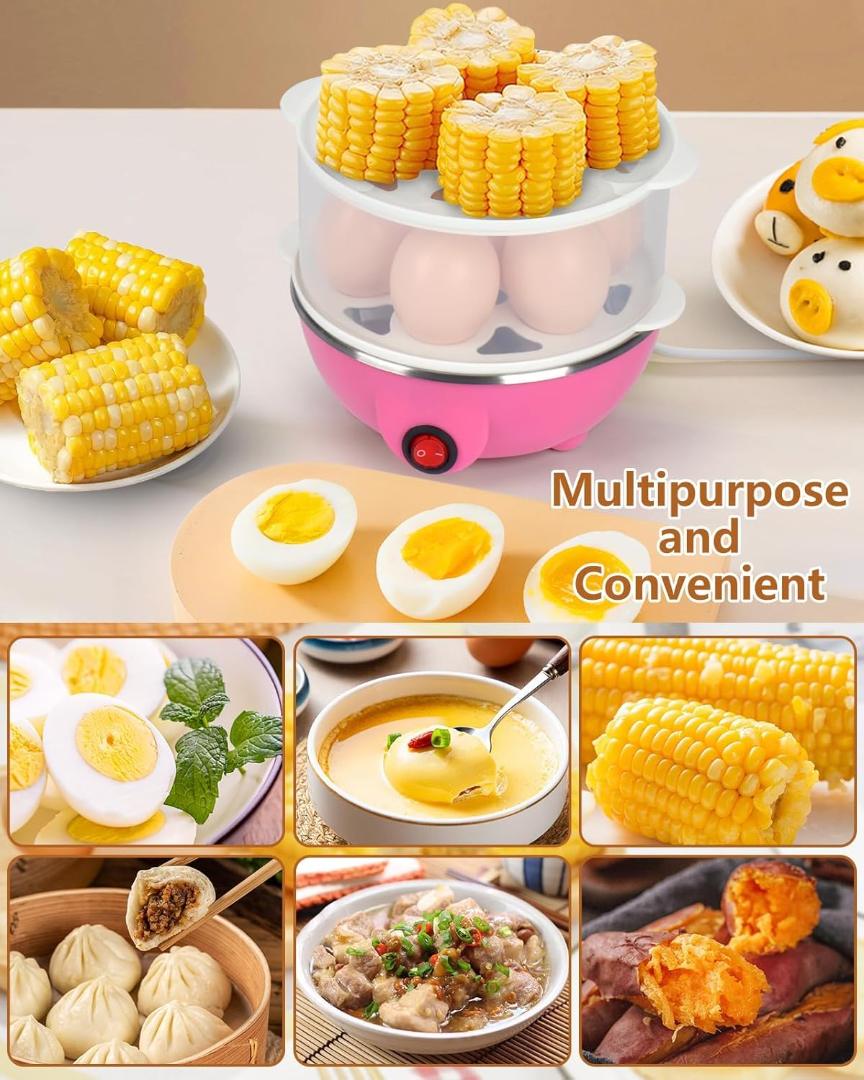 Electric Egg Boiler and Steamer - Double Layer, 14 Egg Capacity (Pink)