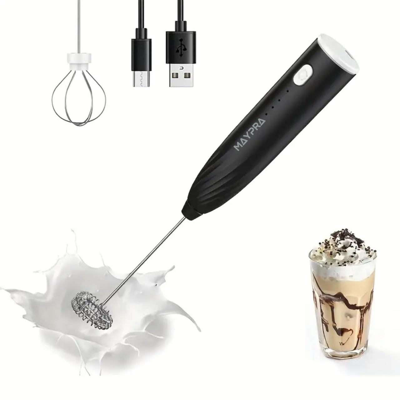 Electric Handheld Milk Wand Mixer Frother Latte Coffee Hot (Battery Not Included)
