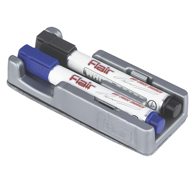 Flair White Board Bold Marker (Blue & Black) with Duster