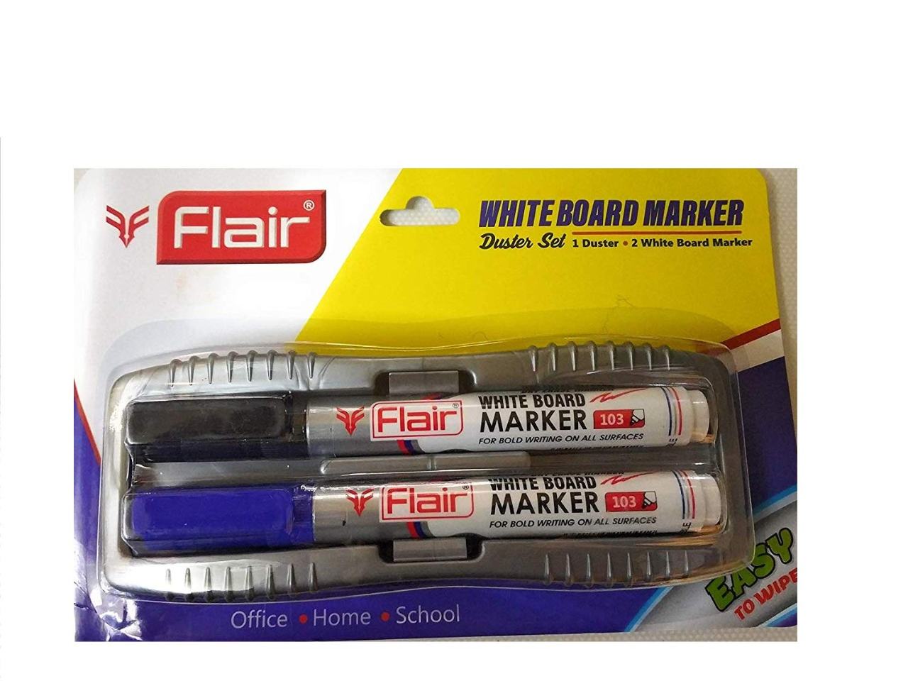 Flair White Board Bold Marker (Blue & Black) with Duster