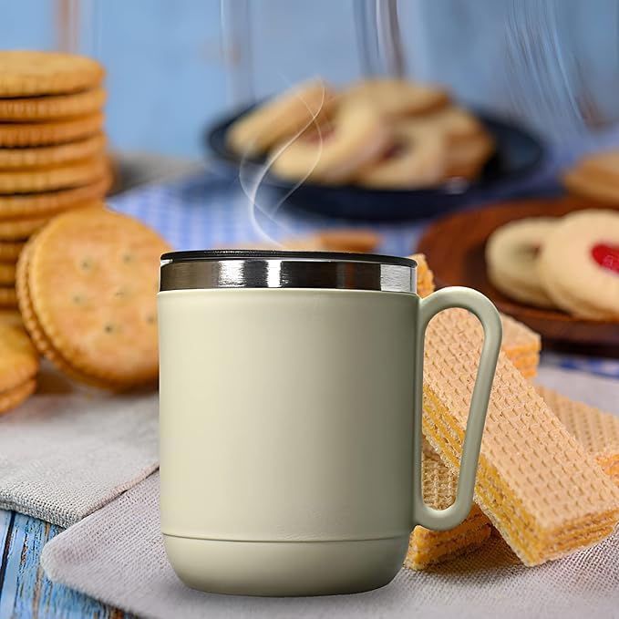Ganesh Stainless Steel Coffee Mug with heat resistant mug lid. Approx 400Ml mug