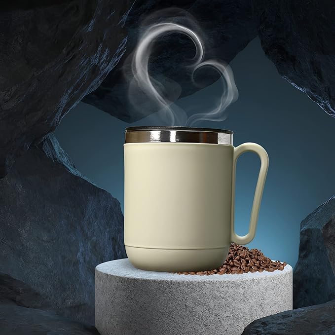 Ganesh Stainless Steel Coffee Mug with heat resistant mug lid. Approx 400Ml mug