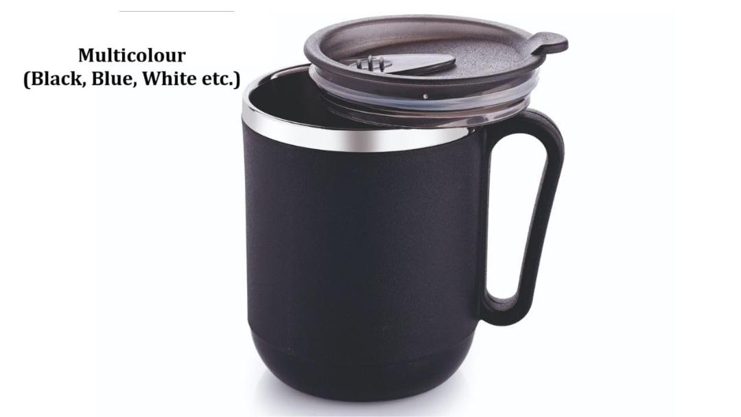 Ganesh Stainless Steel Coffee Mug with heat resistant mug lid. Approx 400Ml mug