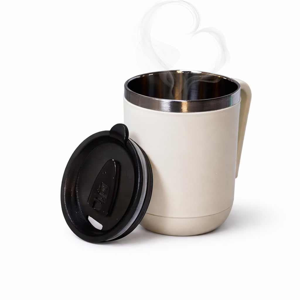 Ganesh Stainless Steel Coffee Mug with heat resistant mug lid. Approx 400Ml mug