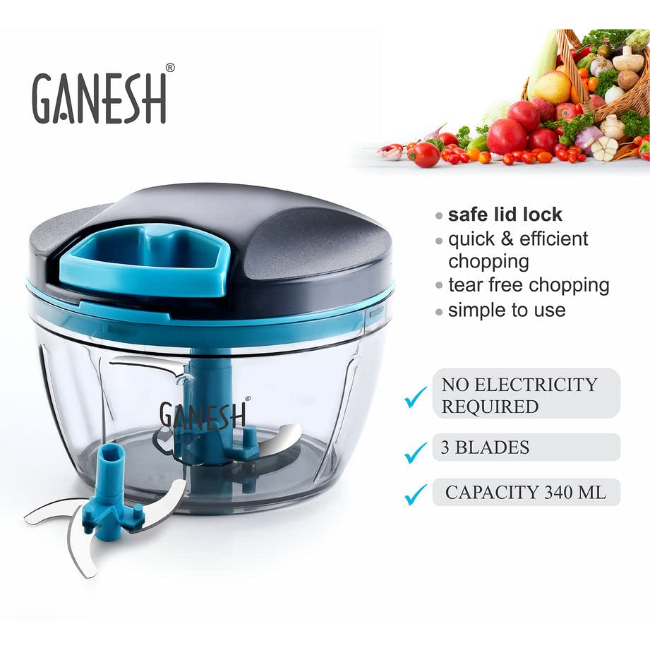 Ganesh Wonder Chopper 470ml - Grey, Tear-Free & Efficient