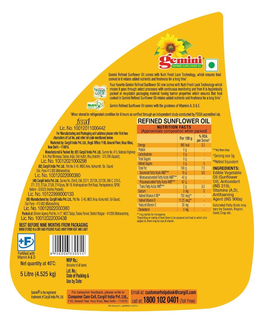 Gemini Refined Sunflower Oil 4.2kg