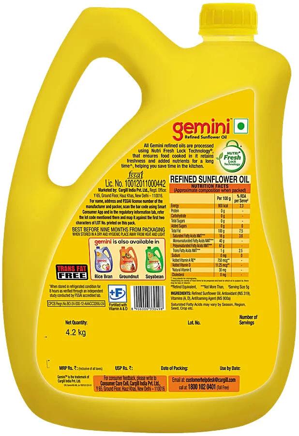 Gemini Refined Sunflower Oil 4.2kg