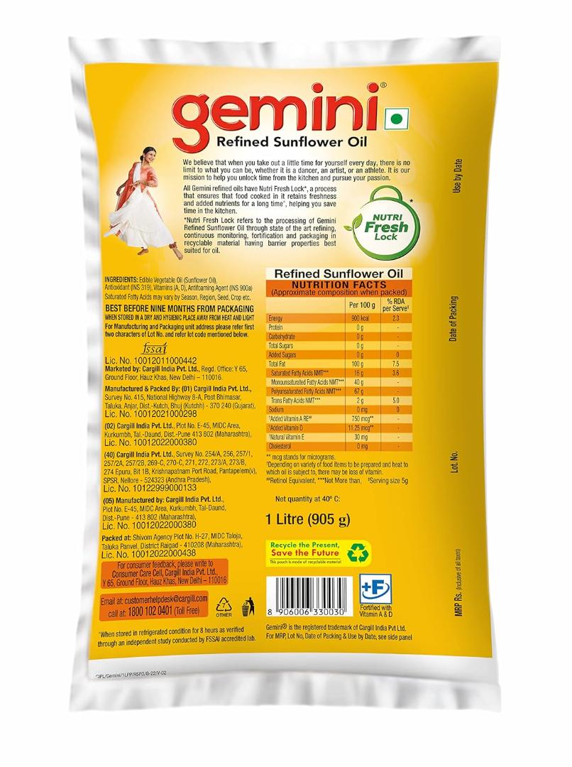 Gemini Refined Sunflower Oil