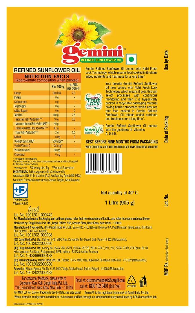 Gemini Refined Sunflower Oil