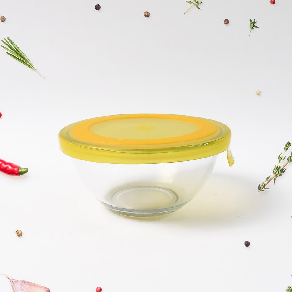 Glass Bowl Set with Yellow Lids (3-Piece)