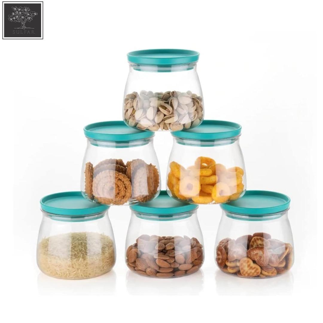 Glass Storage Jar Set with Airtight Lids - 6 Pieces