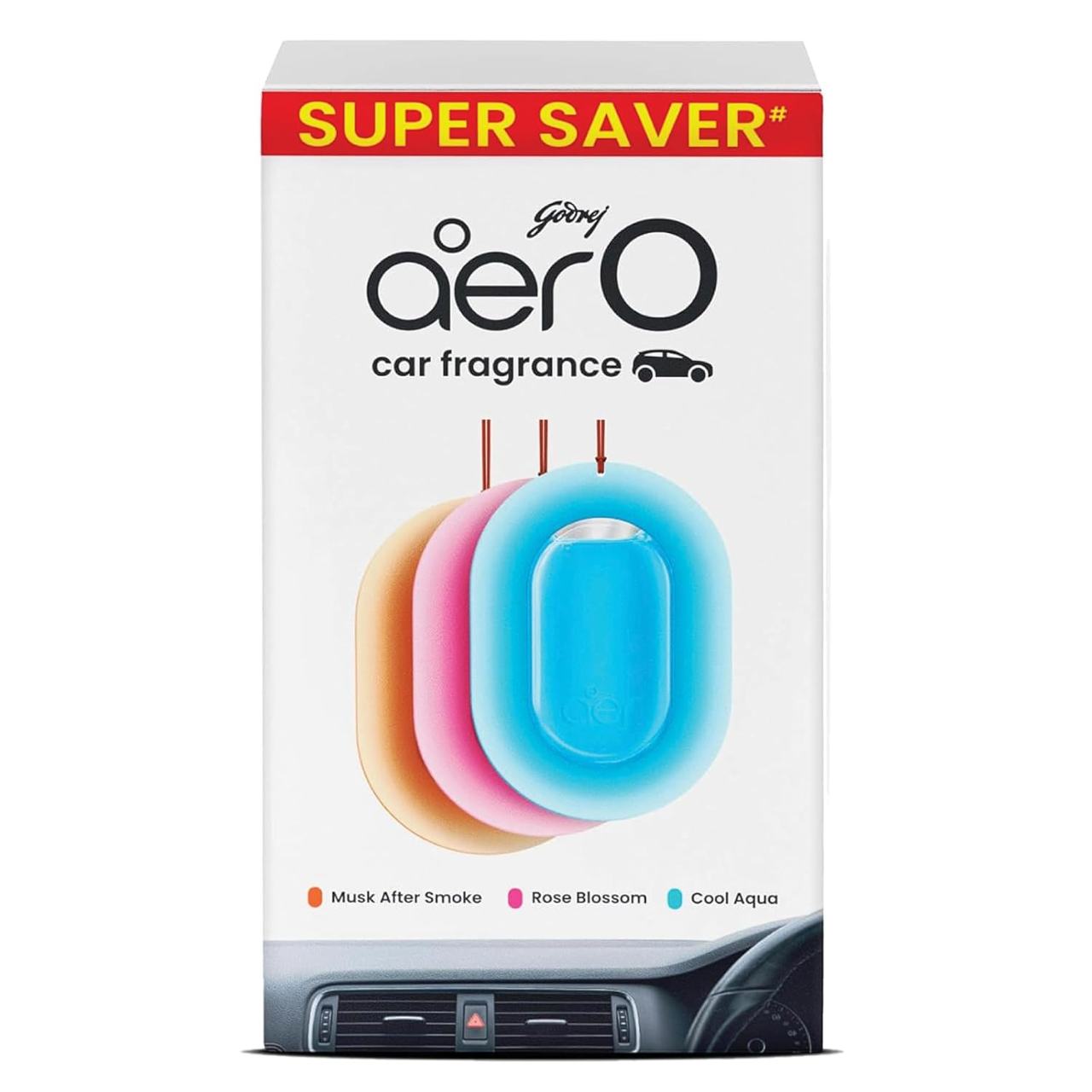 Godrej Aer O - Hanging Car Freshener (Rose Blossom, Cool Aqua, Musk After Smoke)