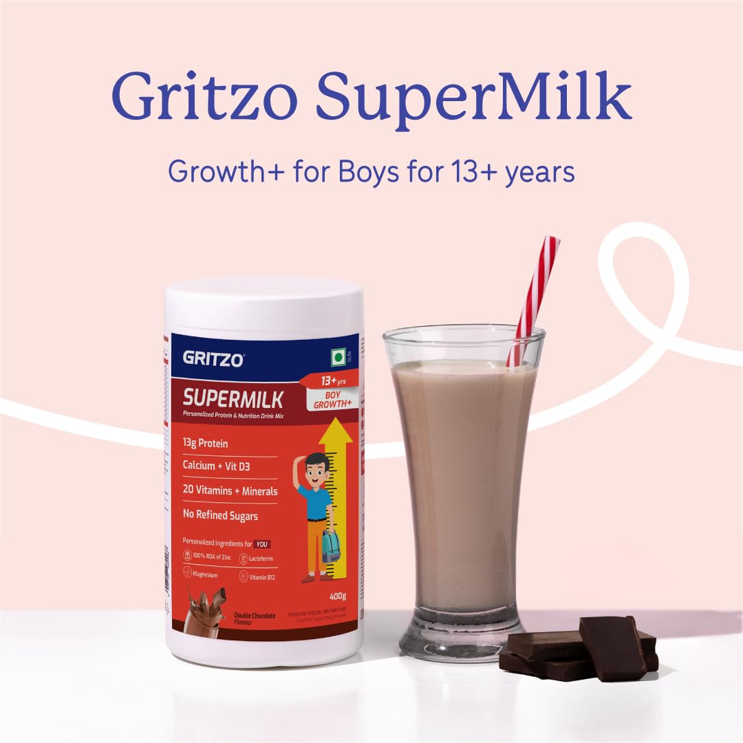 Gritzo SuperMilk Boy Growth+ Drink Mix (13+ Years, Double Chocolate),,400g