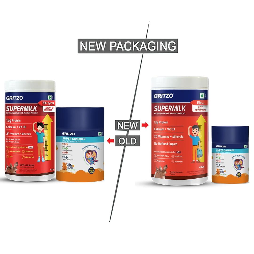Gritzo SuperMilk Boy Growth+ Drink Mix (13+ Years, Double Chocolate),,400g