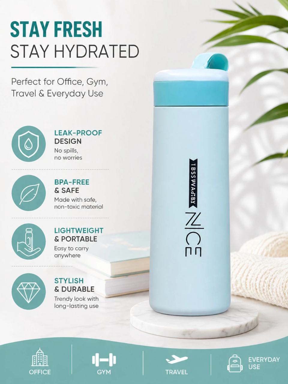 Hydrozilla 400ML Leak-Proof Plastic Water Bottle for Kids - Mix Colors