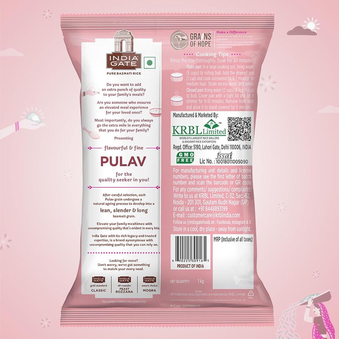 India Gate Pulav Basmati Rice (Long Grain)