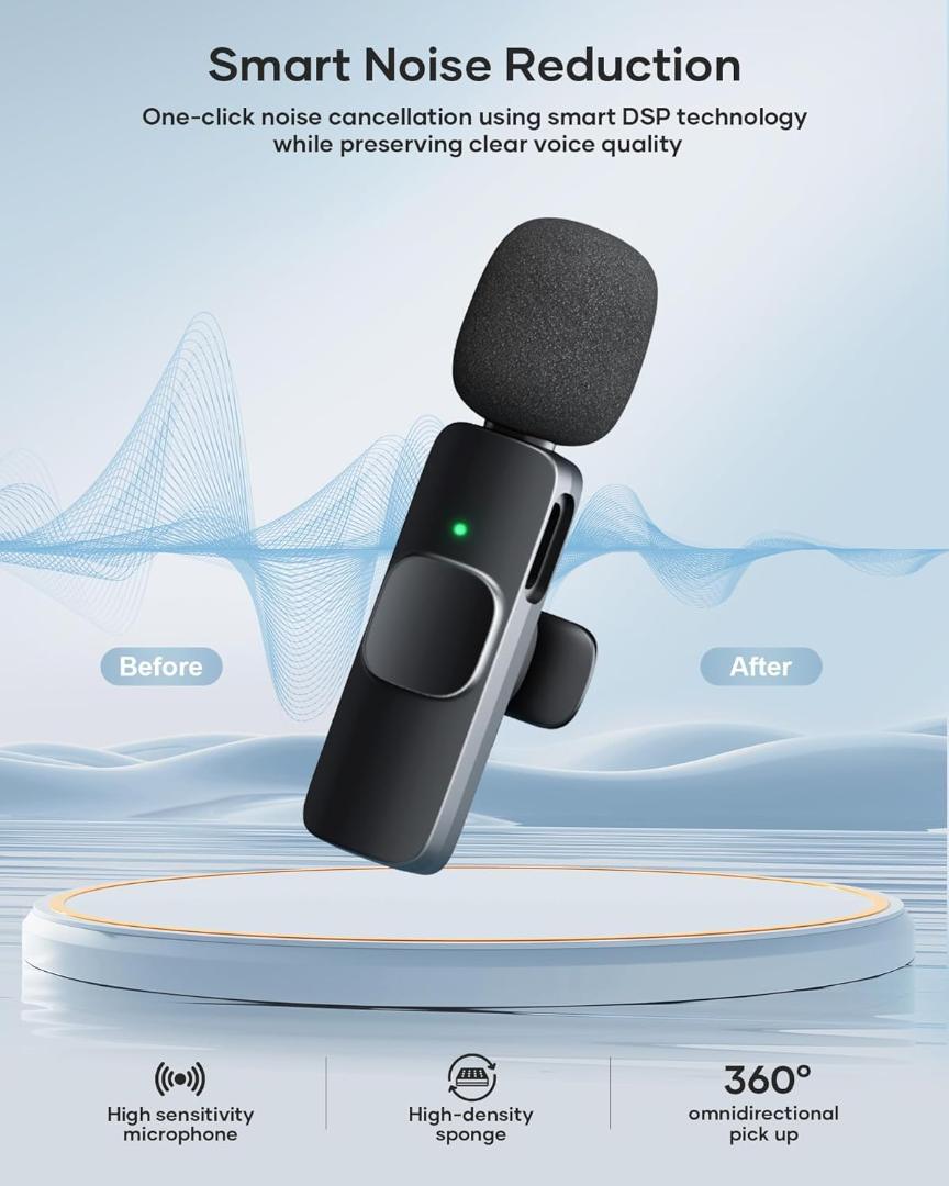 Intelligent Noise Cancelling Live Streaming Clip on Microphone for Type-C & for iPhone