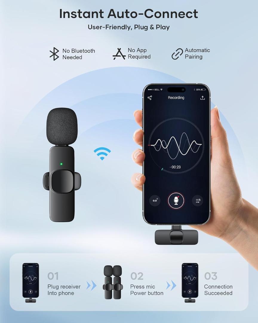 Intelligent Noise Cancelling Live Streaming Clip on Microphone for Type-C & for iPhone