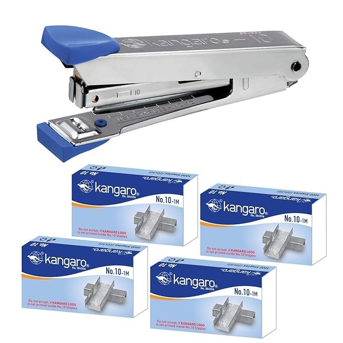 Kangaro Desk Essentials HD-10D Stapler | Standard Stapler with Quick Loading Mechanism | Sturdy & Durable for Long Time Use | Color May Vary Pack of 1