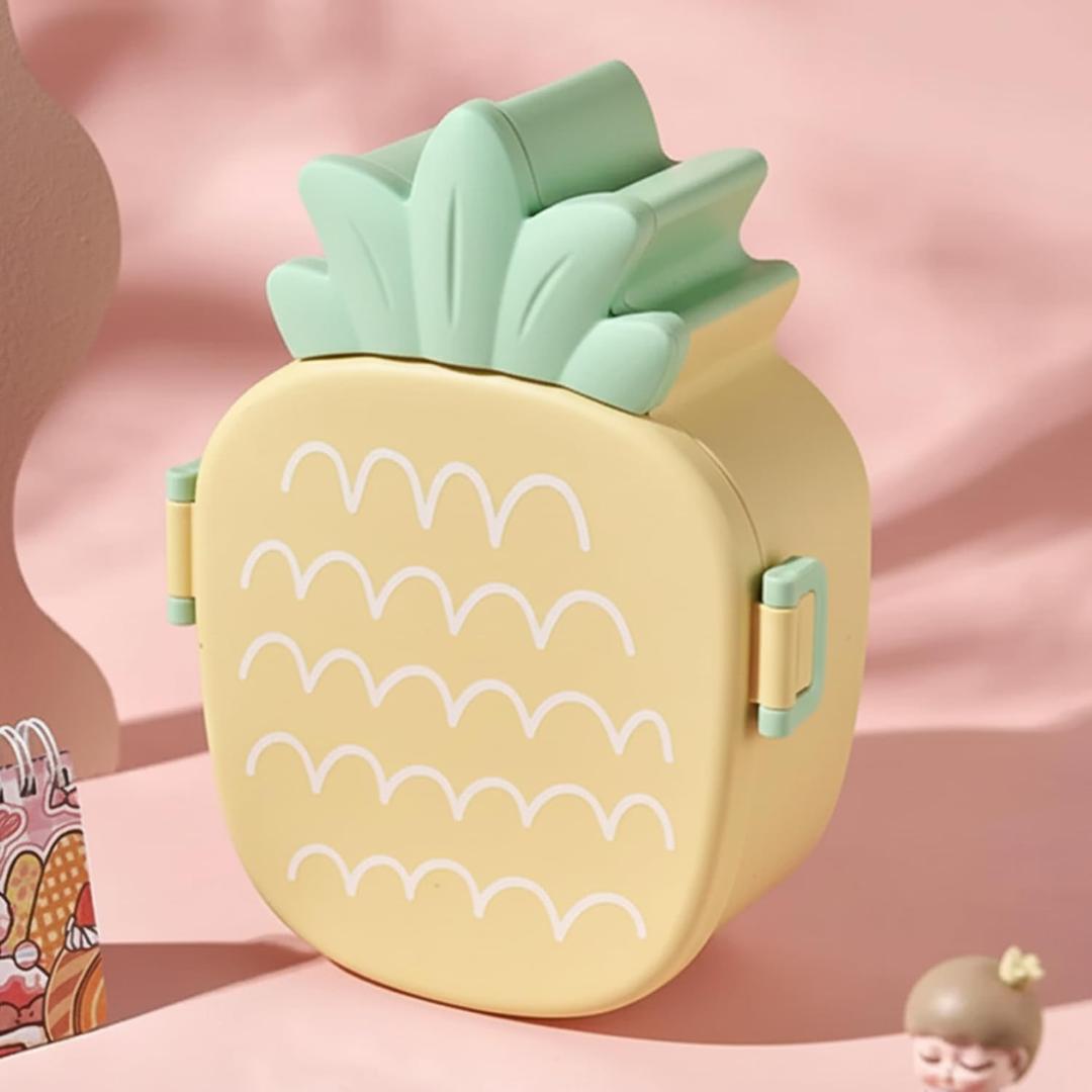 Kids Pineapple Bento Lunch Box with Fork & Spoon - Portable & Eco-friendly