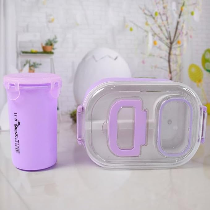 Kids Plastic Lunch Box Set with Bottle, Spoon & Small Container