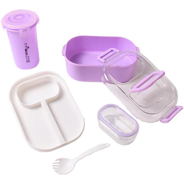 Kids Plastic Lunch Box Set with Bottle, Spoon & Small Container