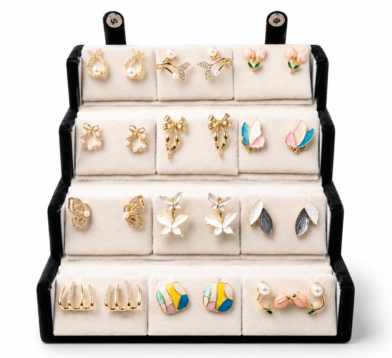 Korean 12-Pair Anti Tarnish Earrings Set with Velvet Box for Women