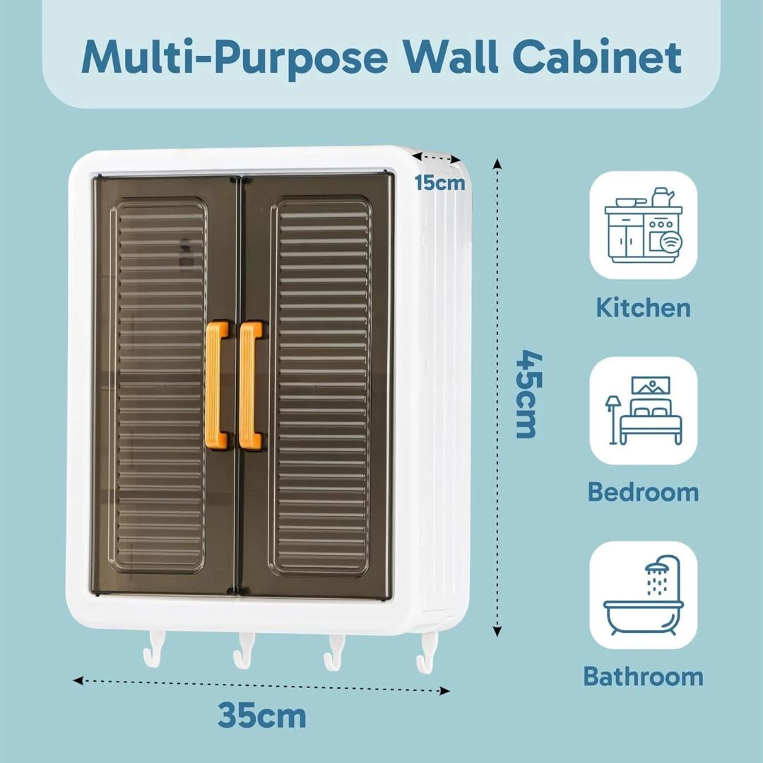 Large Wall-Mounted Kitchen Storage Cabinet with Sliding Doors & Hooks