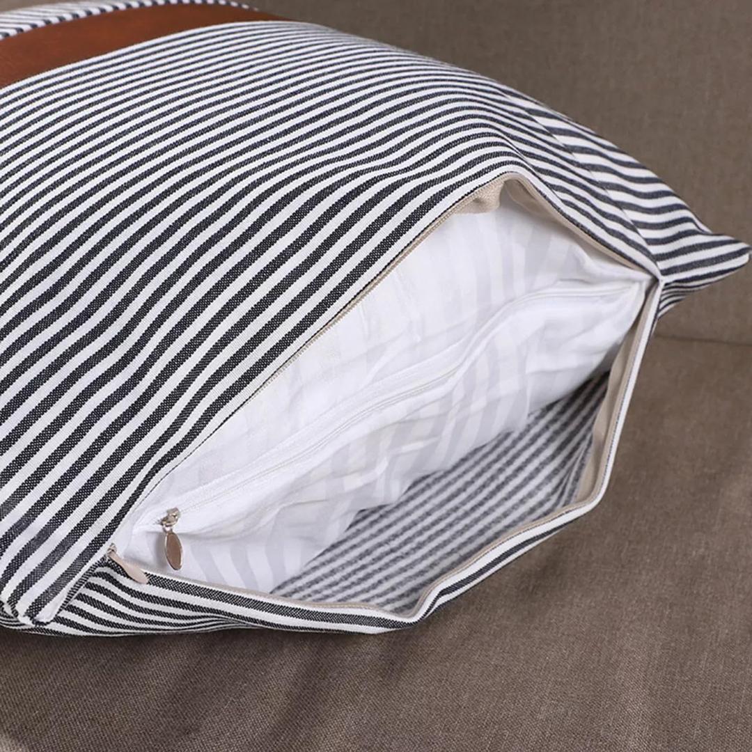 Leather & Cotton Pillow Covers - 20x20 Inch, 2 Pieces
