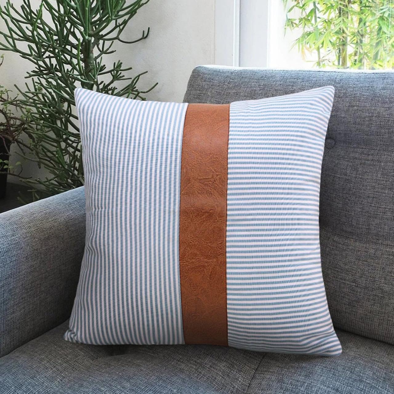 Leather & Cotton Pillow Covers - 20x20 Inch, 2 Pieces