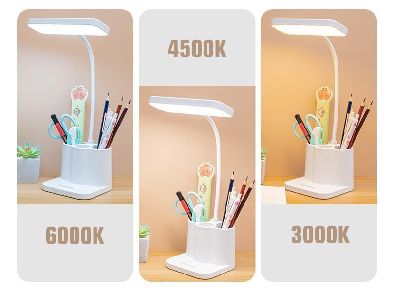 LED Study Desk Lamp with Organizer, 3 Color Modes & Adjustable Arm