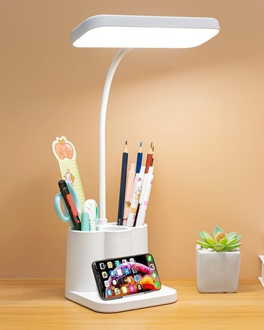 LED Study Desk Lamp with Organizer, 3 Color Modes & Adjustable Arm