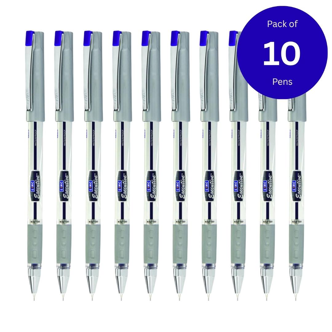 LINC 0.55mm Executive SL-500 Gel Pen | Water-Proof Ink & Textured Grip (Blue Ink, Pack of 10)