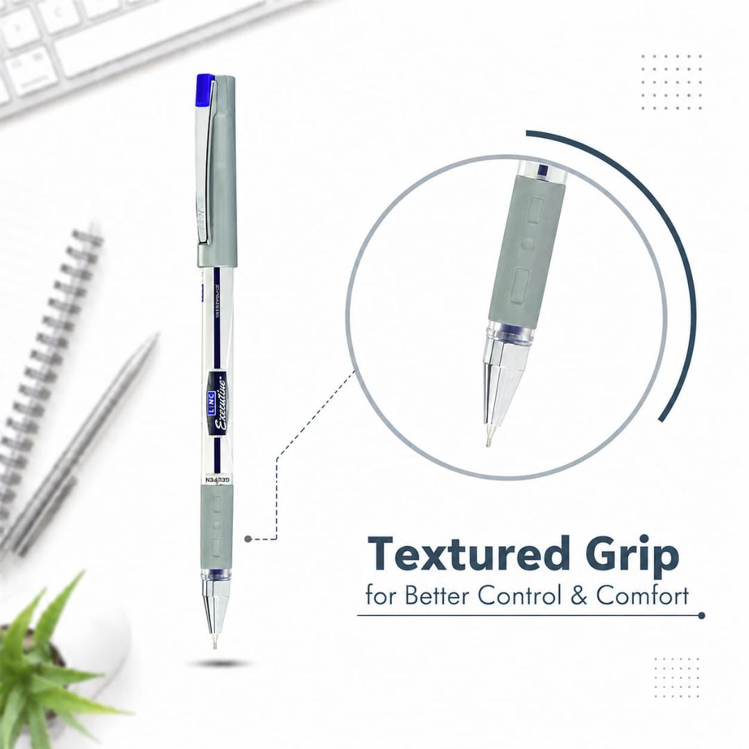 LINC 0.55mm Executive SL-500 Gel Pen | Water-Proof Ink & Textured Grip (Blue Ink, Pack of 10)