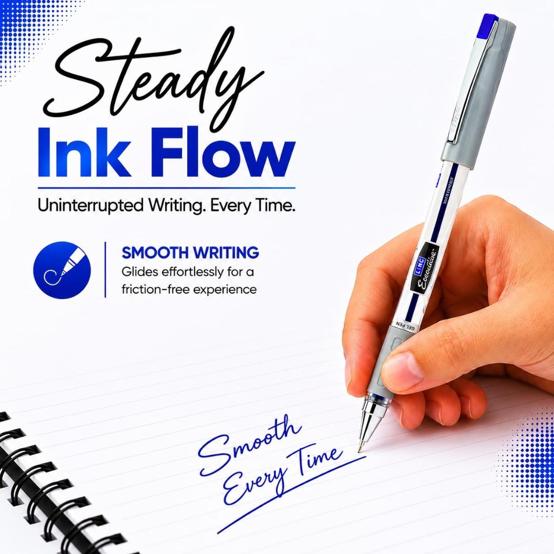 LINC 0.55mm Executive SL-500 Gel Pen | Water-Proof Ink & Textured Grip (Blue Ink, Pack of 10)