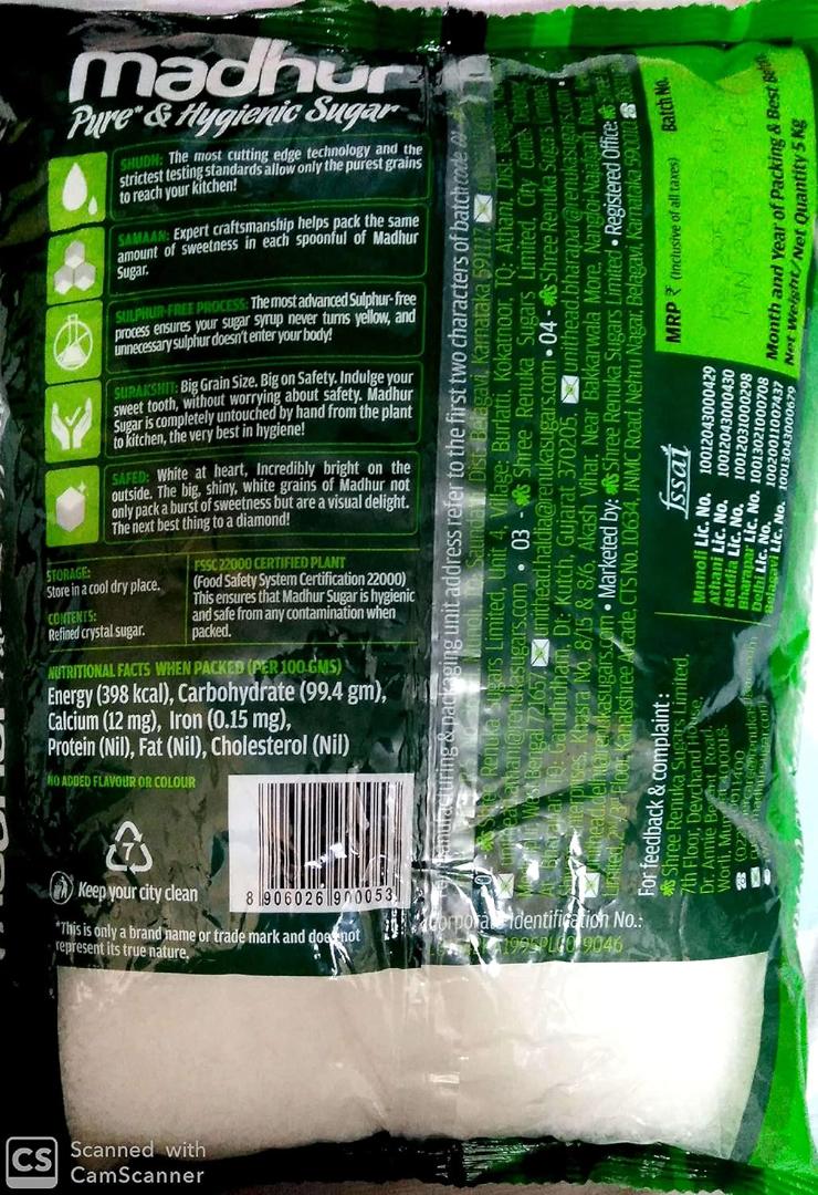Madhur Pure & Hygienic Sulphurless Sugar (M30),5kg
