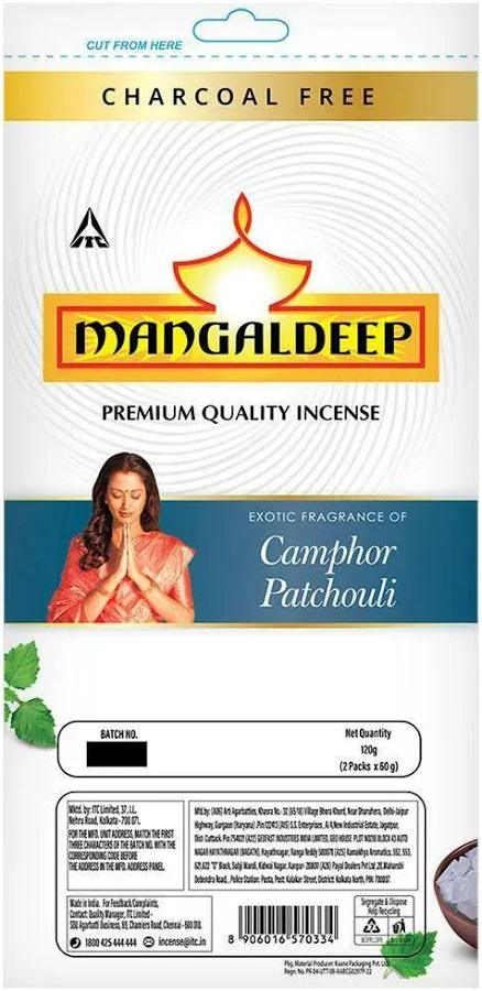 Mangaldeep Camphor Patchouli Agarbatti : 120 g (60g*2packs inside)